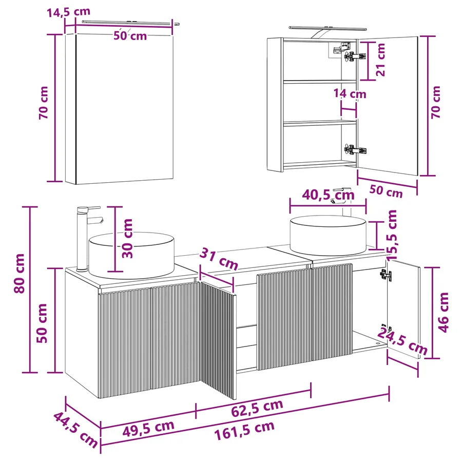 Ensemble d'armoire de salle de bain 5 pcs Blanc - 14
