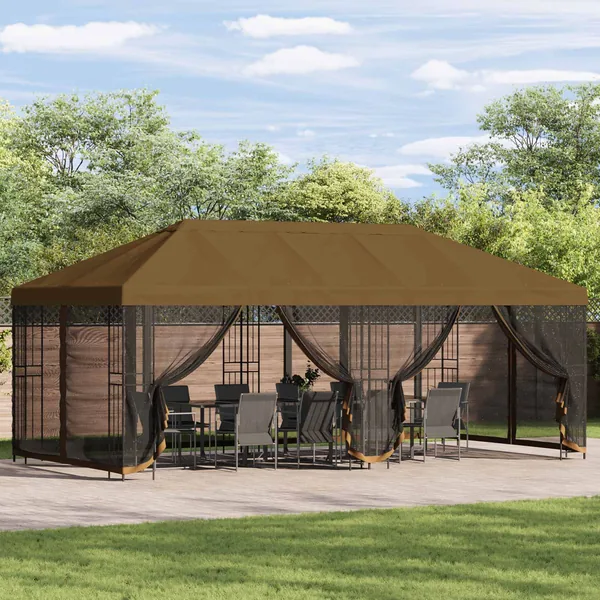 Gazebo avec murs latéraux 6 x 3 m Taupe Polyester et Acier 190