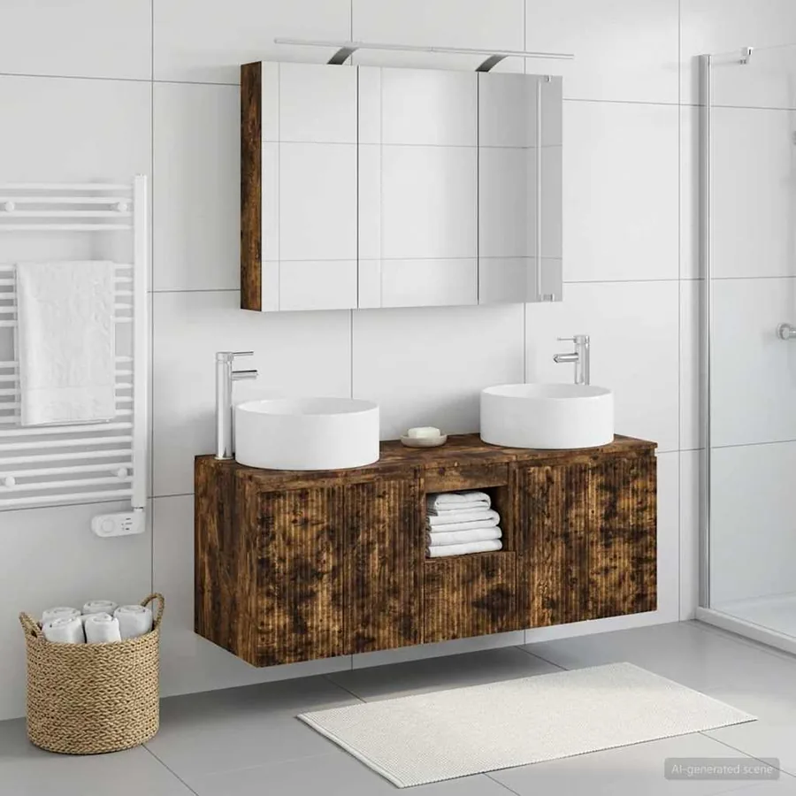 Ensemble d'armoire de salle de bain 4 pcs Chêne fumé