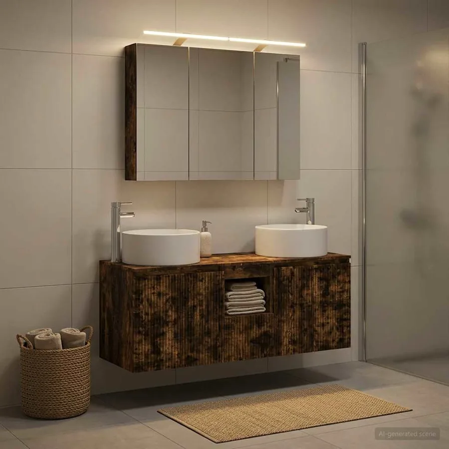 Ensemble d'armoire de salle de bain 4 pcs Chêne fumé - 4