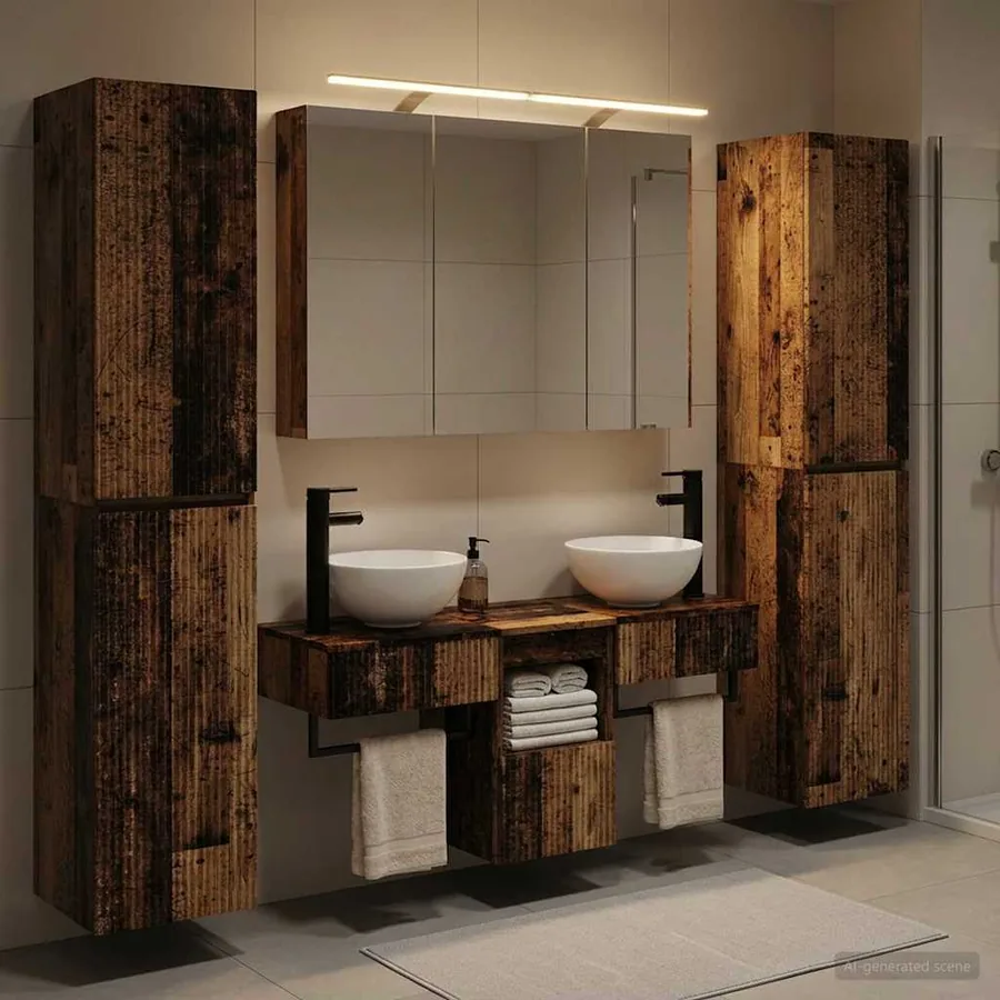 Ensemble de mobilier de salle de bain 6 pcs Bois ancien