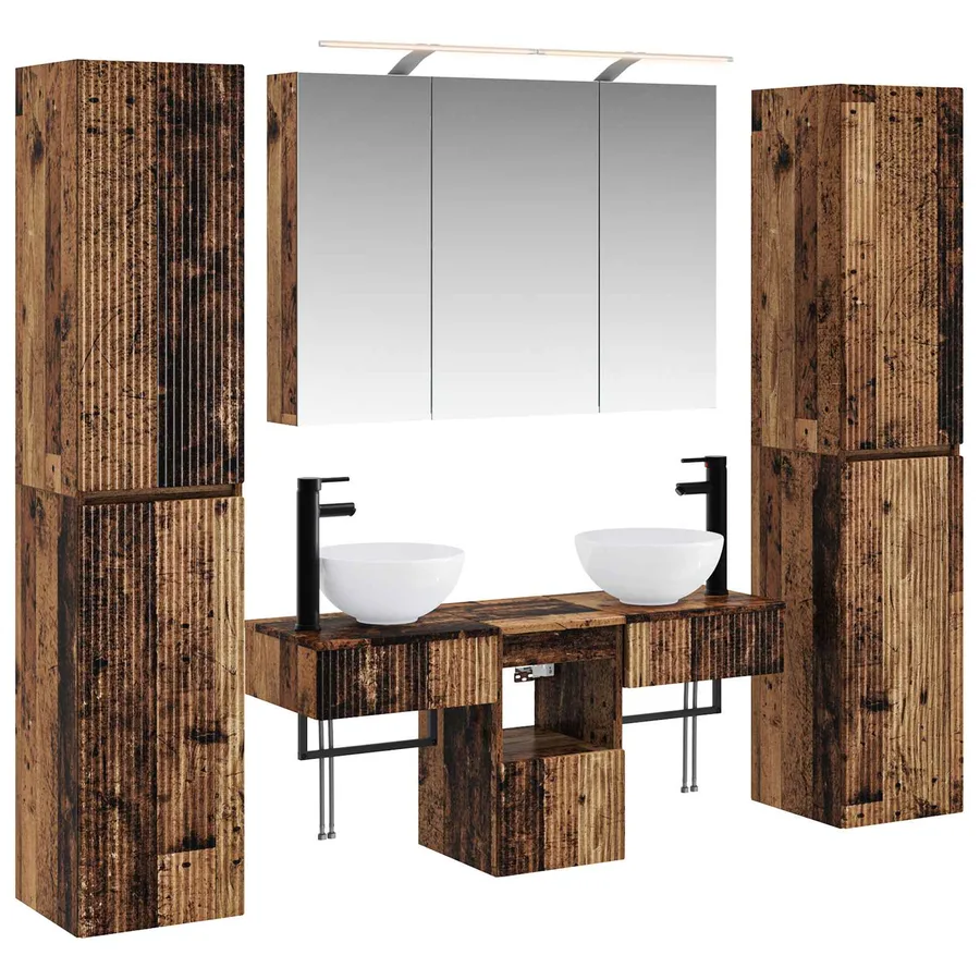 Ensemble de mobilier de salle de bain 6 pcs Bois ancien - 2