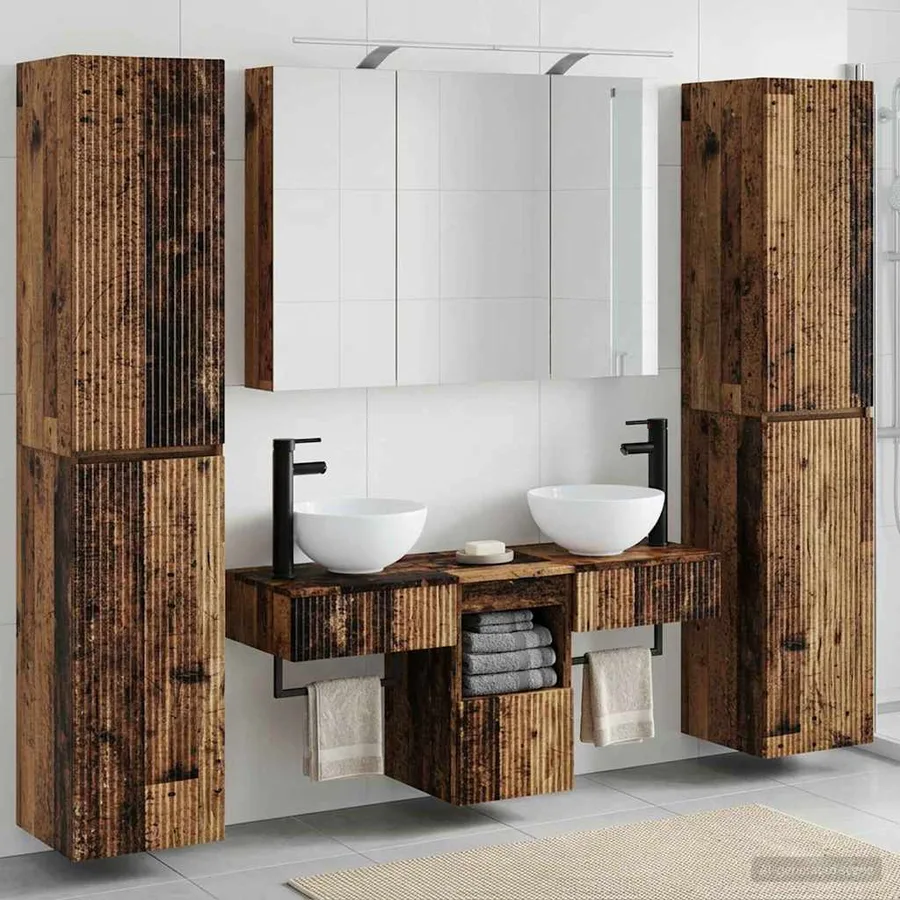Ensemble de mobilier de salle de bain 6 pcs Bois ancien - 4