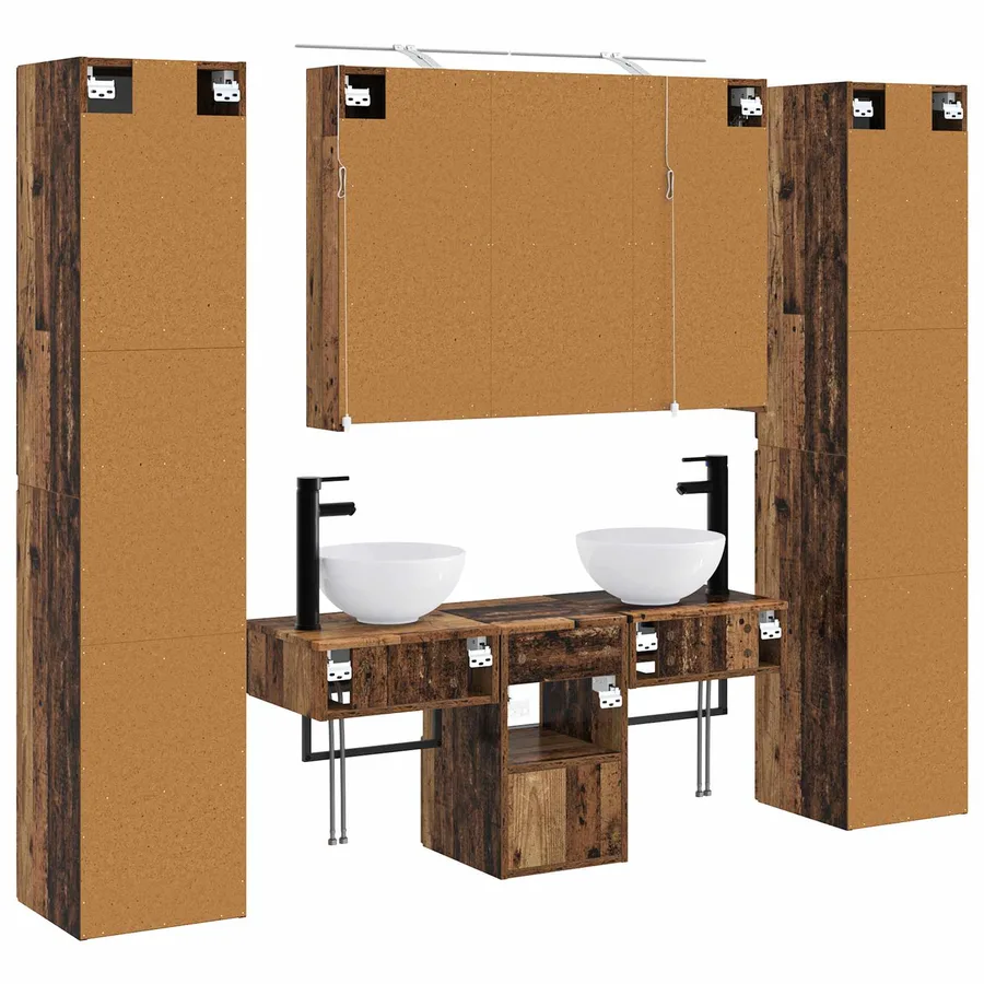 Ensemble de mobilier de salle de bain 6 pcs Bois ancien - 9