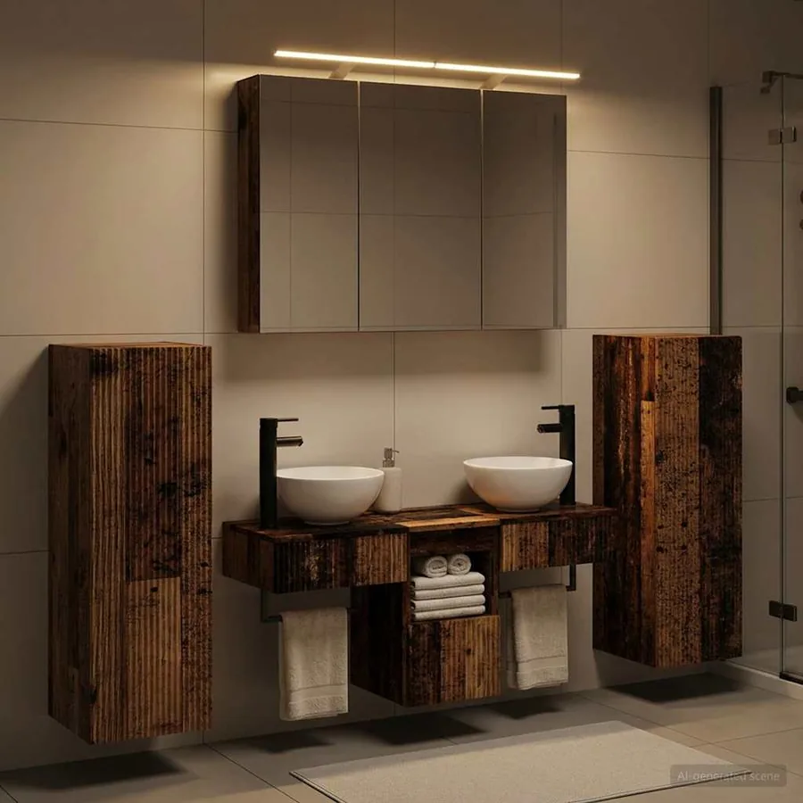 Ensemble de mobilier de salle de bain 6 pcs Bois ancien
