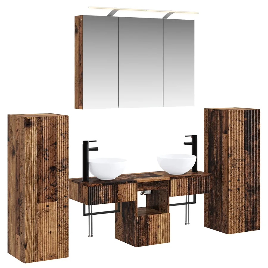 Ensemble de mobilier de salle de bain 6 pcs Bois ancien - 2