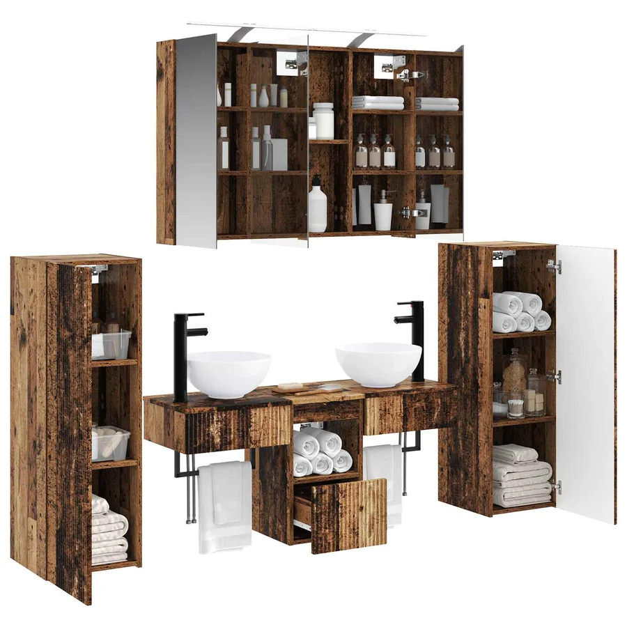 Ensemble de mobilier de salle de bain 6 pcs Bois ancien - 3
