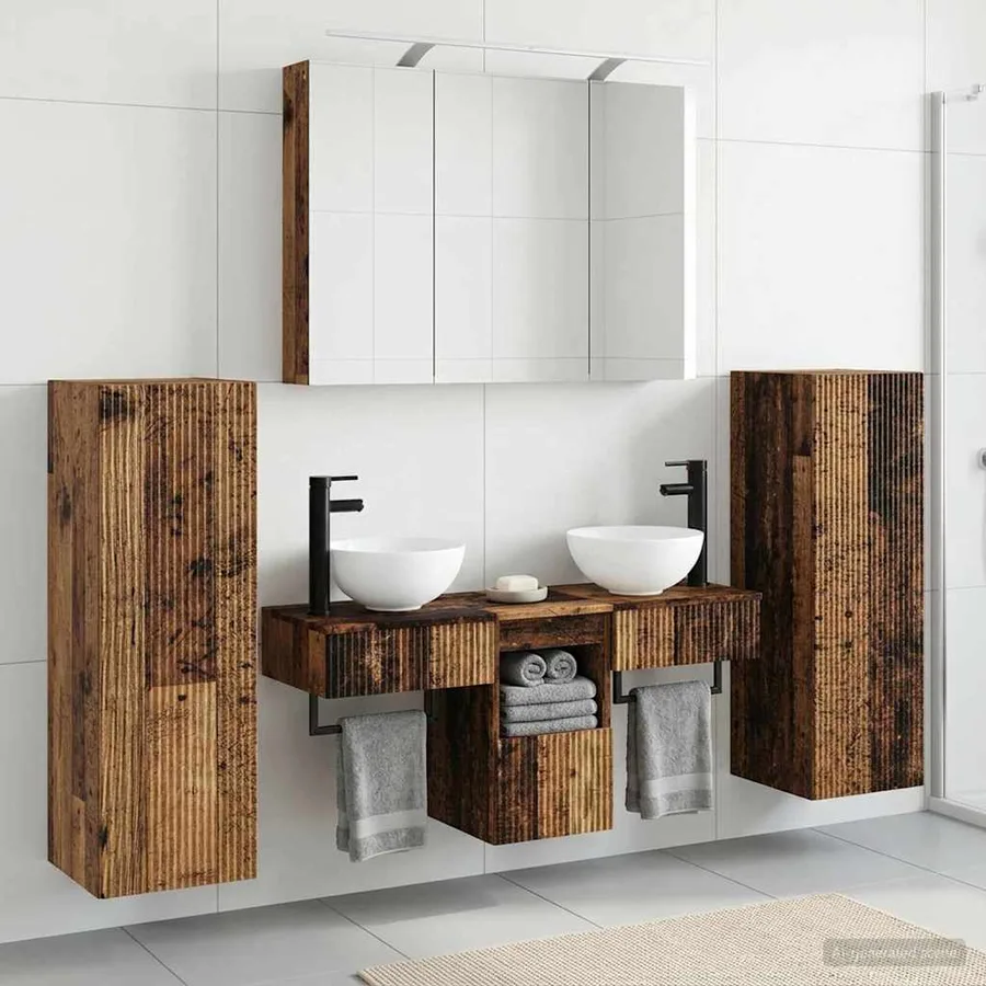 Ensemble de mobilier de salle de bain 6 pcs Bois ancien - 4