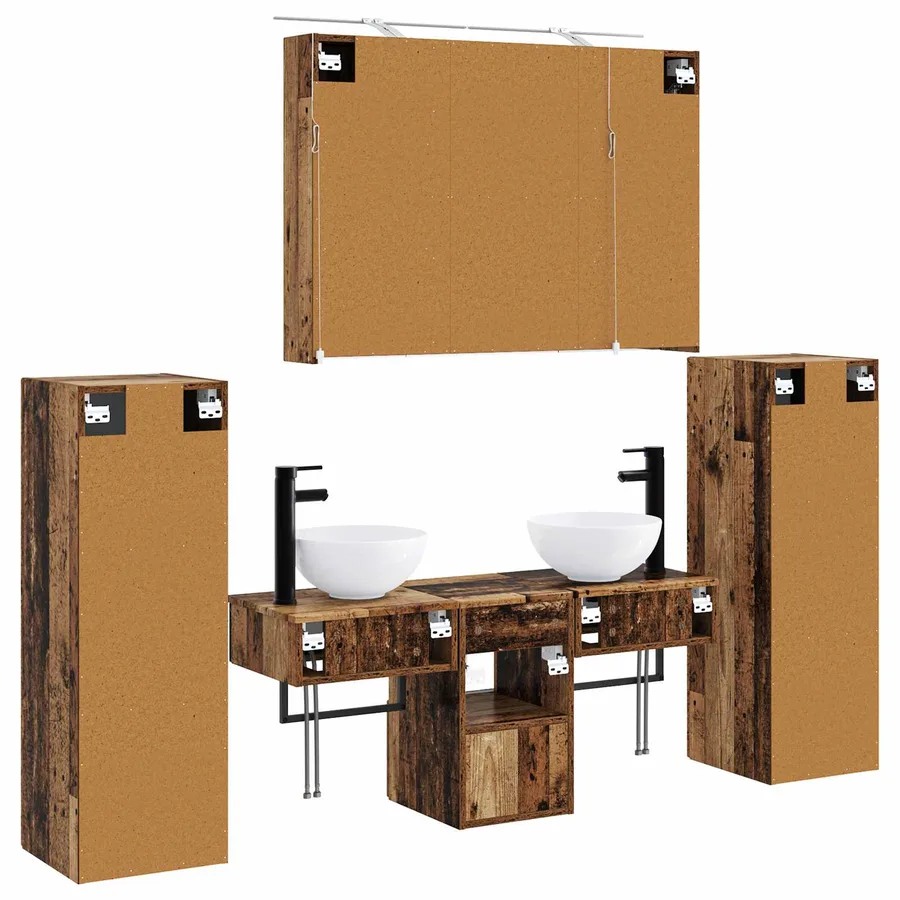 Ensemble de mobilier de salle de bain 6 pcs Bois ancien - 9