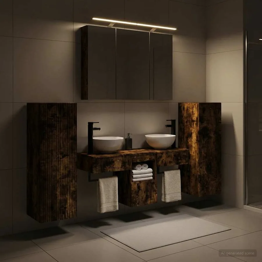 Ensemble de mobilier de salle de bain 6 pcs Chêne fumé
