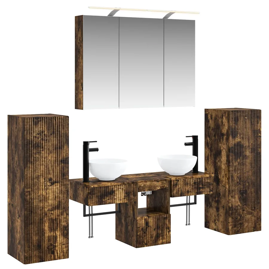 Ensemble de mobilier de salle de bain 6 pcs Chêne fumé - 2