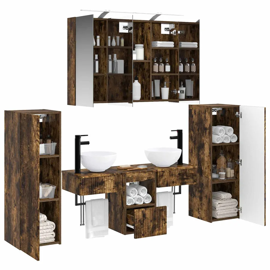 Ensemble de mobilier de salle de bain 6 pcs Chêne fumé - 3
