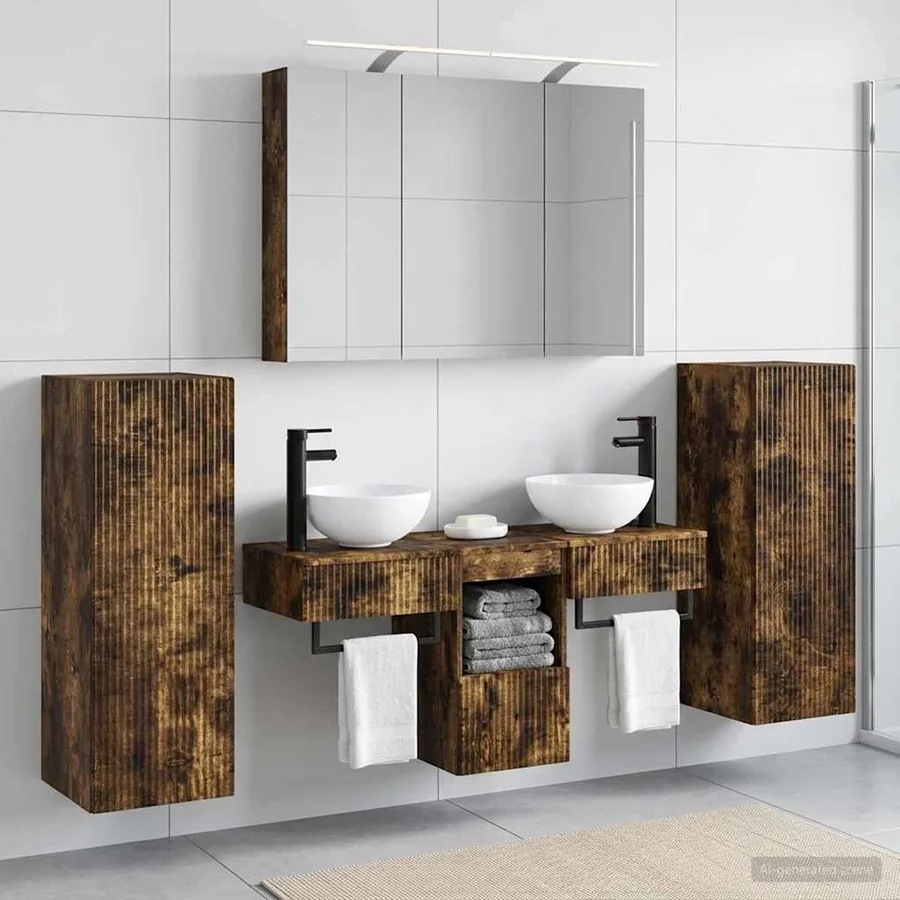 Ensemble de mobilier de salle de bain 6 pcs Chêne fumé - 4
