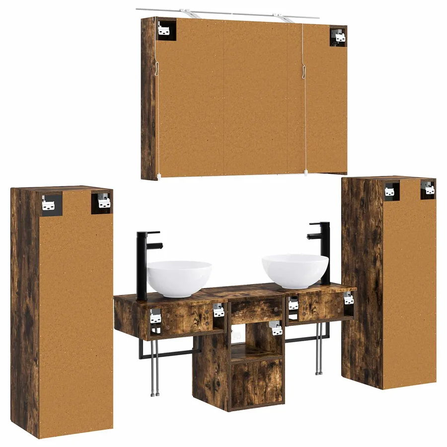 Ensemble de mobilier de salle de bain 6 pcs Chêne fumé - 9