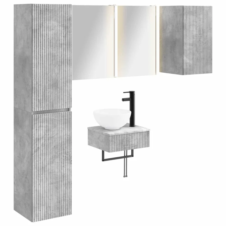 Ensemble de mobilier de salle de bain 5 pcs Gris béton - 2