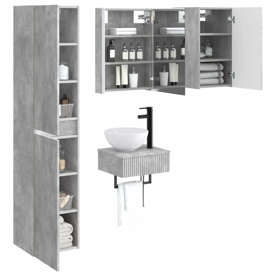 Ensemble de mobilier de salle de bain 5 pcs Gris béton - 3