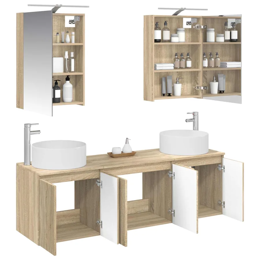 Ensemble d'armoire de salle de bain 5 pcs Chêne Sonoma - 3