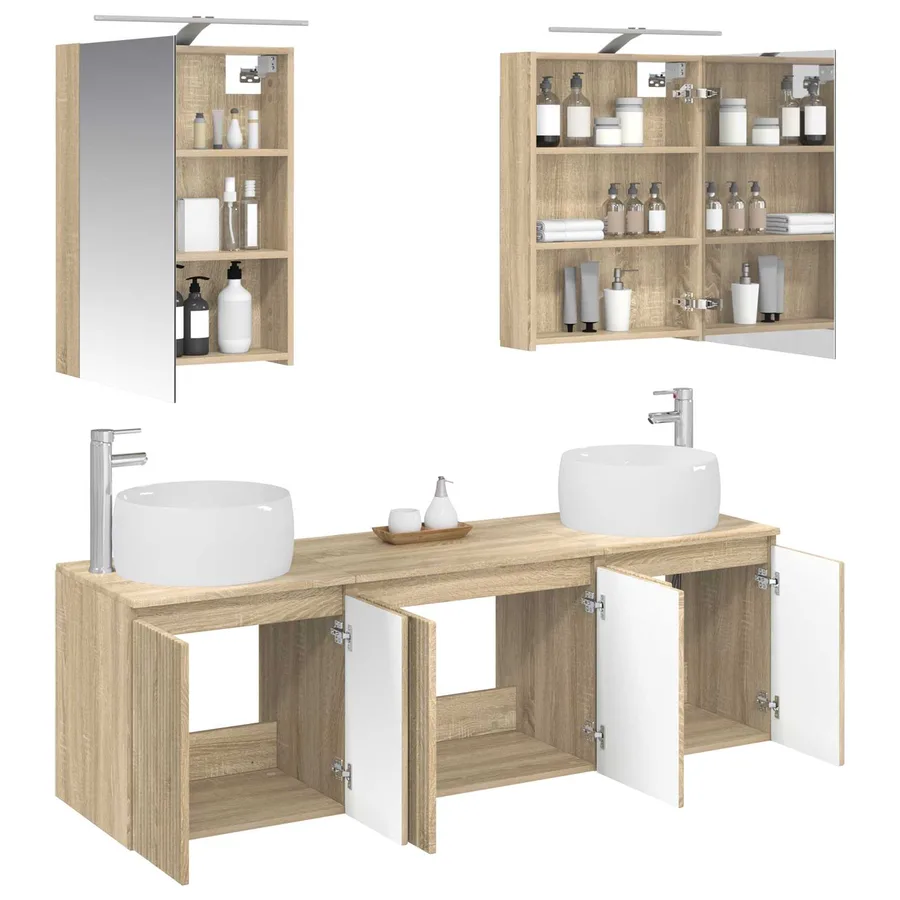 Ensemble d'armoire de salle de bain 5 pcs Chêne Sonoma - 3