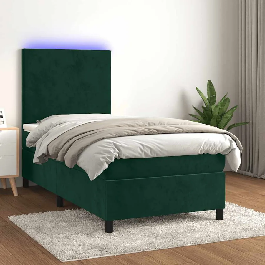 Sommier à lattes de lit avec matelas LED Vert foncé 100x200 cm