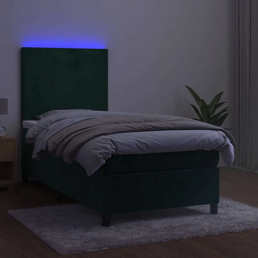 Sommier à lattes de lit avec matelas LED Vert foncé 100x200 cm - 4
