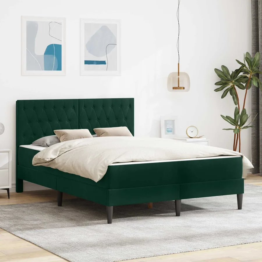 Cadre de lit avec matelas Vert foncé 160 x 200 cm Velours