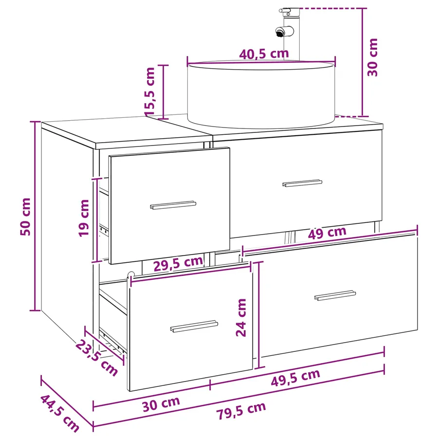 Vanité de lavabo mural Chêne artisanal 49,5 x 44,5 x 65,5 cm - 10