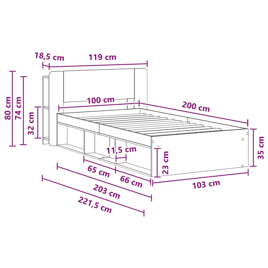 Cadre de lit avec rangement Bois ancien 100 x 200 cm - 9