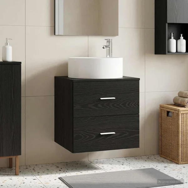 Vanité de lavabo mural Chêne noir 49,5 x 44,5 x 65,5 cm