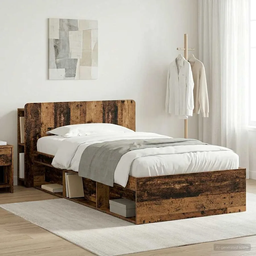 Cadre de lit avec rangement Bois ancien 90 x 200 cm