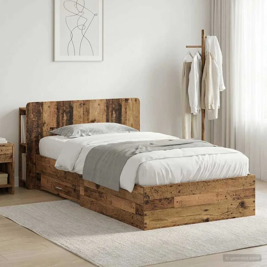 Cadre de lit avec rangement Bois ancien 90 x 190 cm