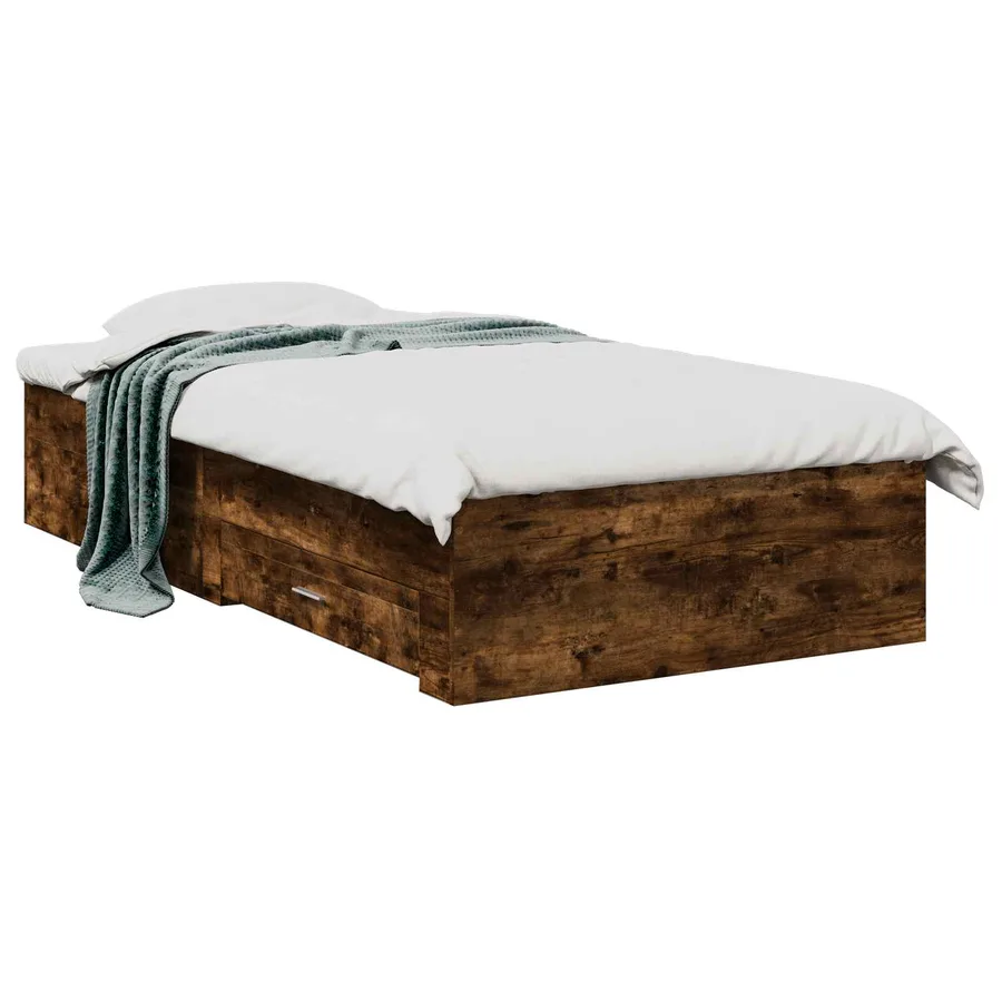 Cadre de lit avec tiroir Chêne fumé Bois d'ingénierie - 2