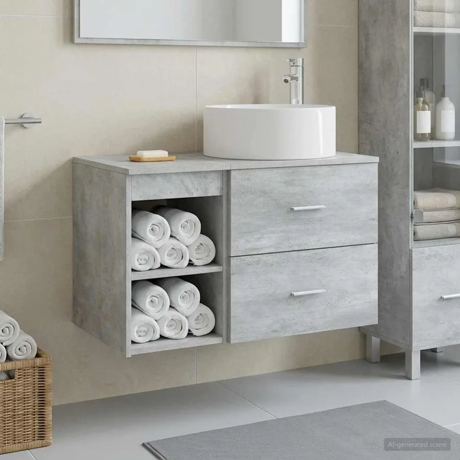 Ensemble de mobilier de salle de bain 2 pcs Gris béton
