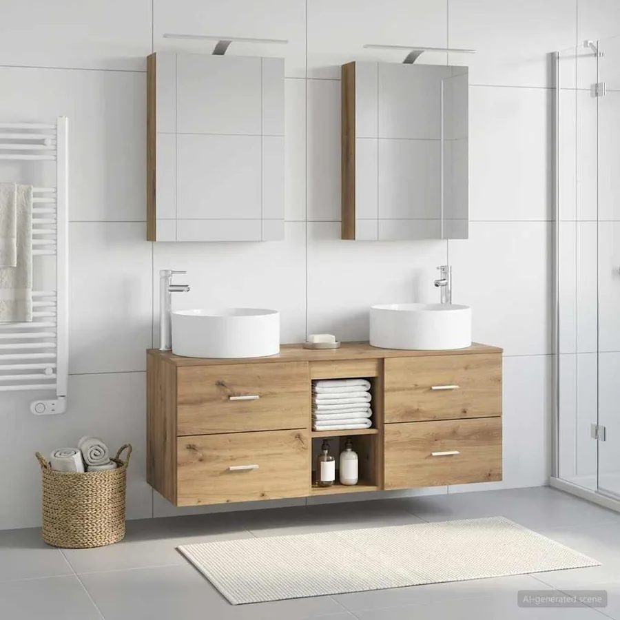 Ensemble de mobilier de salle de bain 5 pc Chêne artisanal