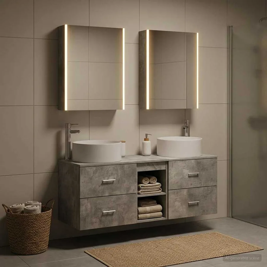 Ensemble de mobilier de salle de bain 5 pcs Gris béton