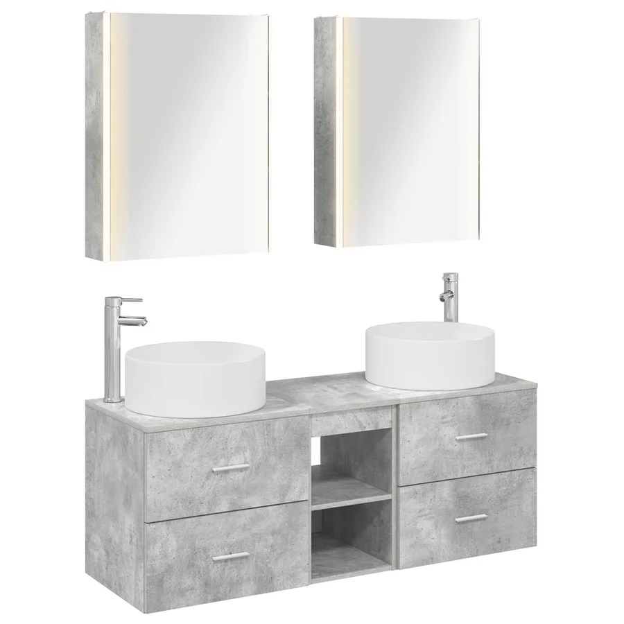 Ensemble de mobilier de salle de bain 5 pcs Gris béton - 2