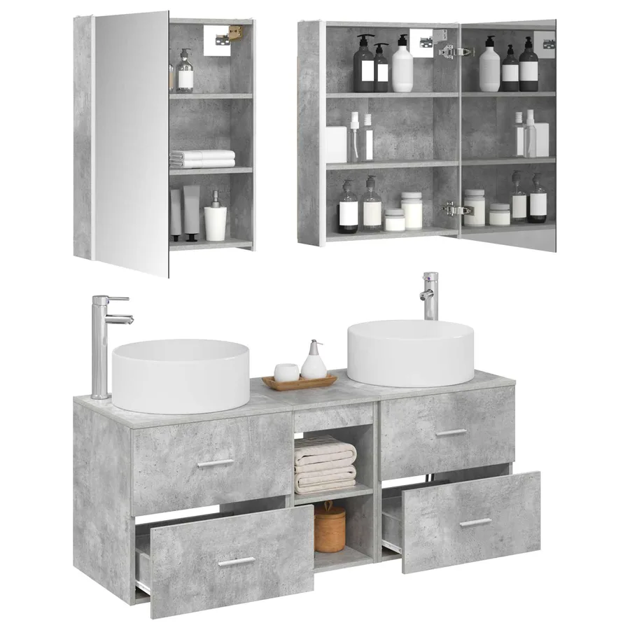 Ensemble de mobilier de salle de bain 5 pcs Gris béton - 3