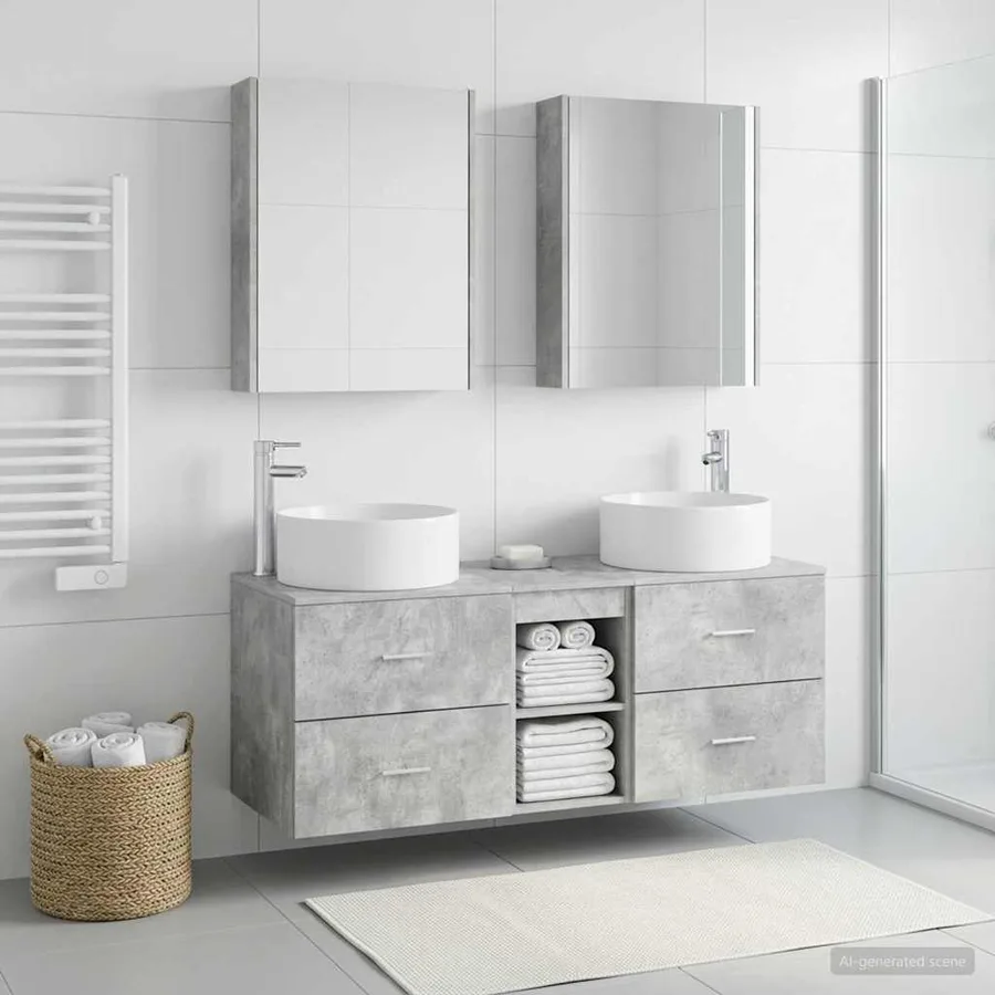 Ensemble de mobilier de salle de bain 5 pcs Gris béton - 4