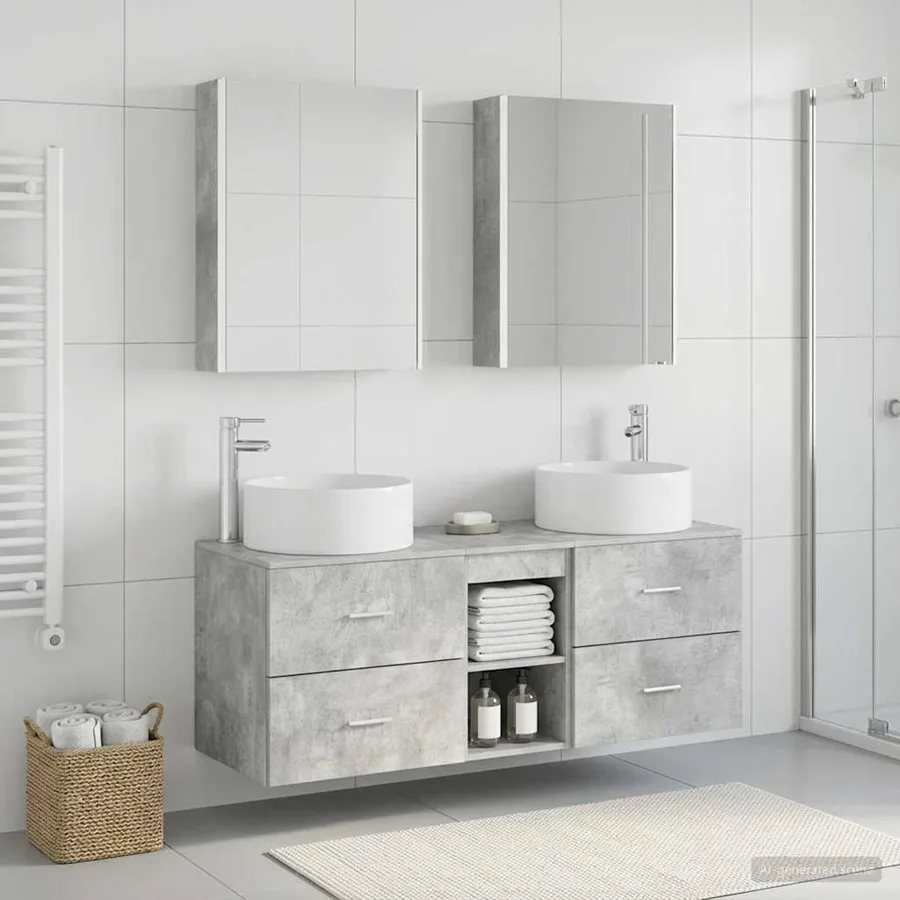 Ensemble de mobilier de salle de bain 5 pcs Gris béton - 5