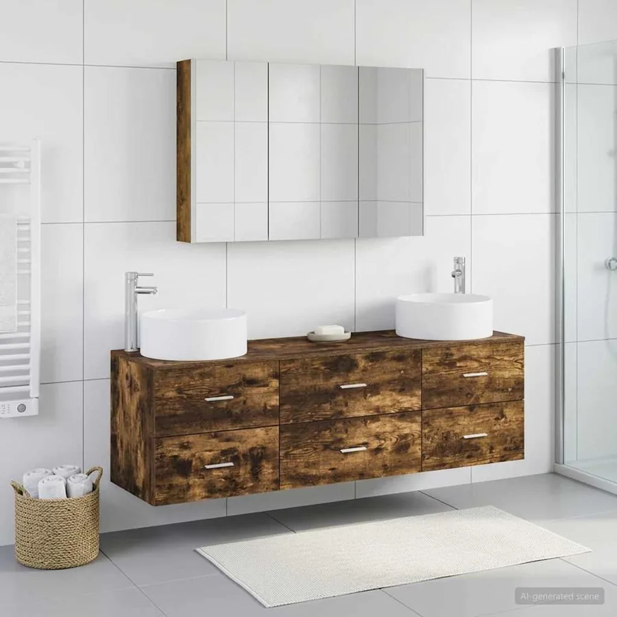 Ensemble de mobilier de salle de bain 4 pcs Chêne fumé