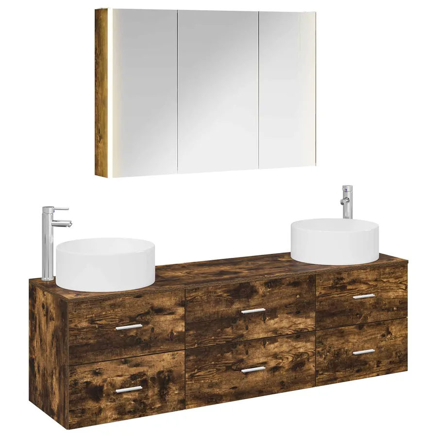 Ensemble de mobilier de salle de bain 4 pcs Chêne fumé - 2