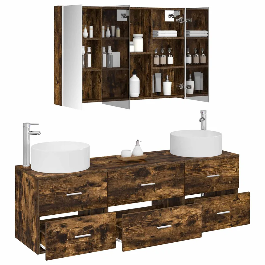 Ensemble de mobilier de salle de bain 4 pcs Chêne fumé - 3