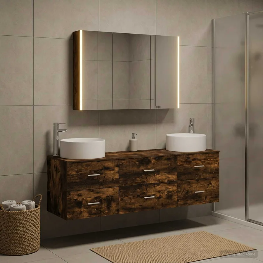Ensemble de mobilier de salle de bain 4 pcs Chêne fumé - 4