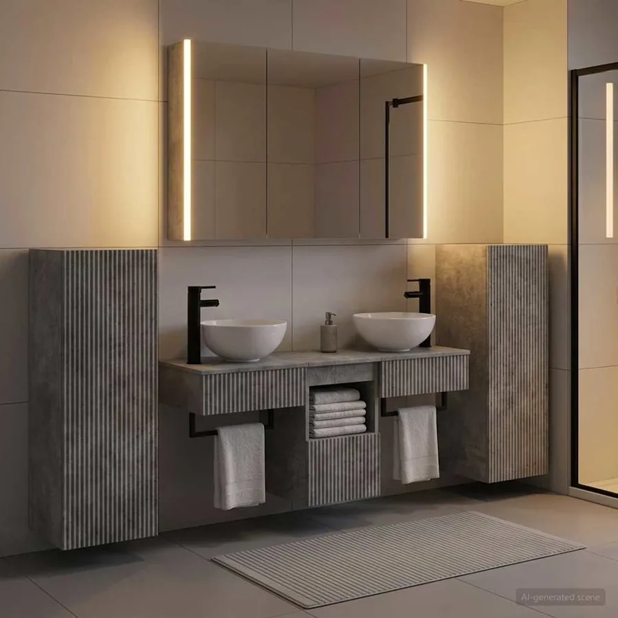 Ensemble de mobilier de salle de bain 6 pcs Gris béton