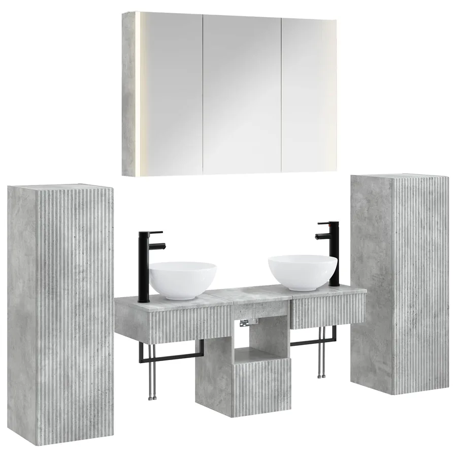 Ensemble de mobilier de salle de bain 6 pcs Gris béton - 2
