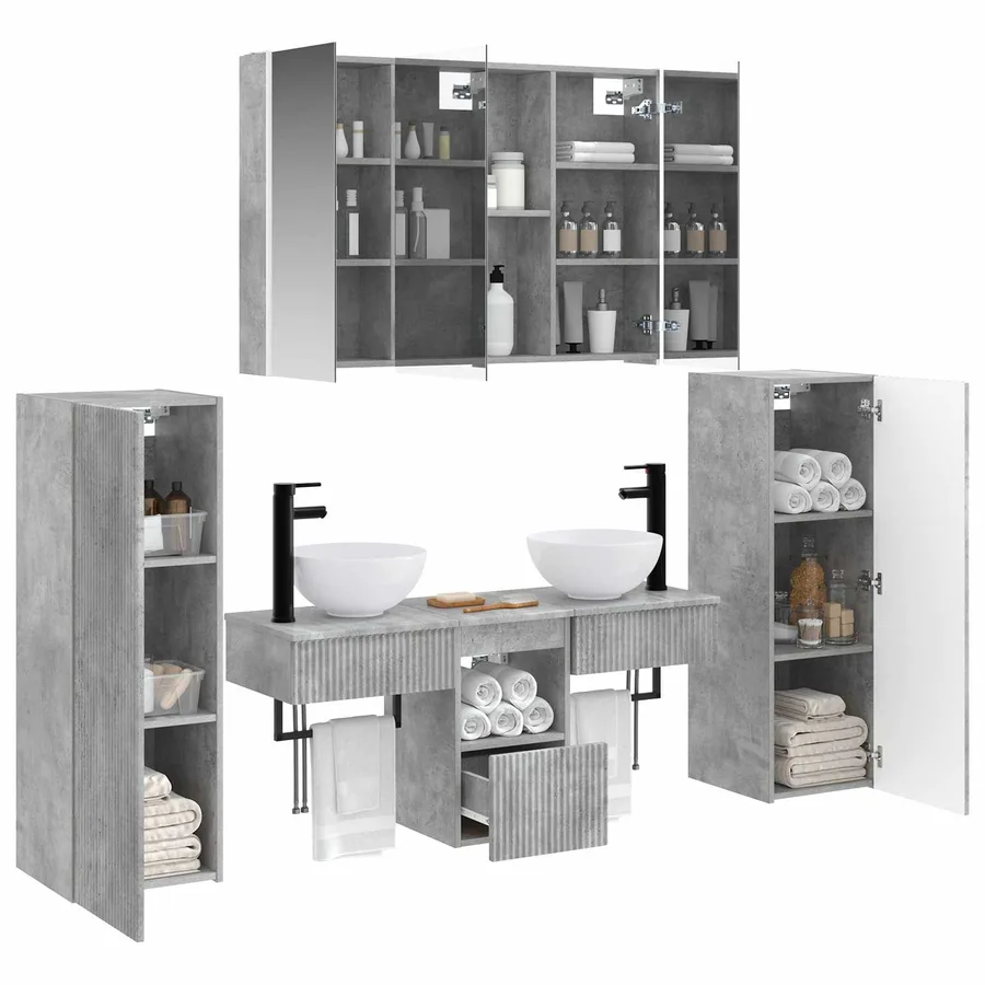 Ensemble de mobilier de salle de bain 6 pcs Gris béton - 3