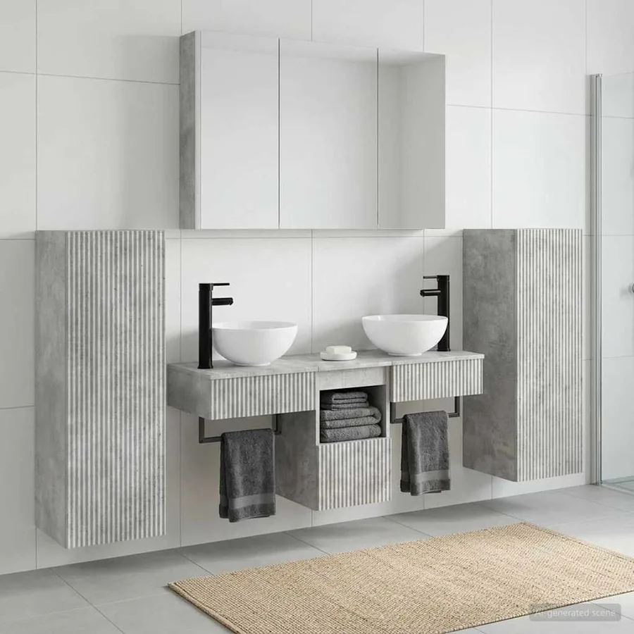 Ensemble de mobilier de salle de bain 6 pcs Gris béton - 4