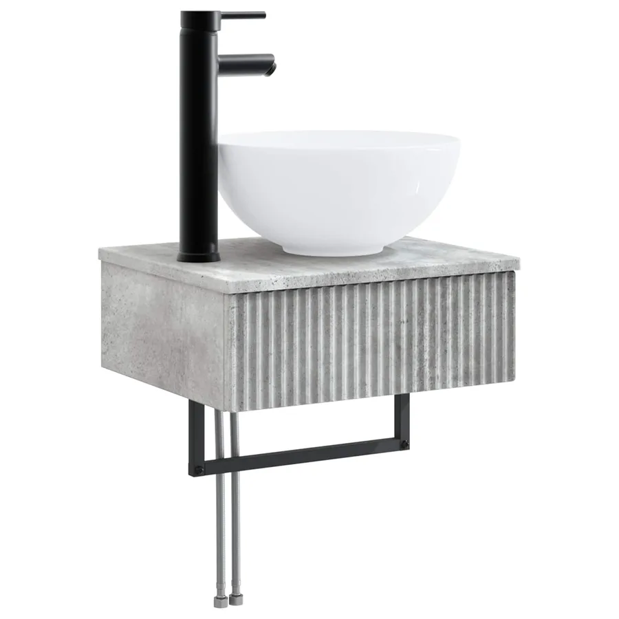 Ensemble de mobilier de salle de bain 6 pcs Gris béton - 5