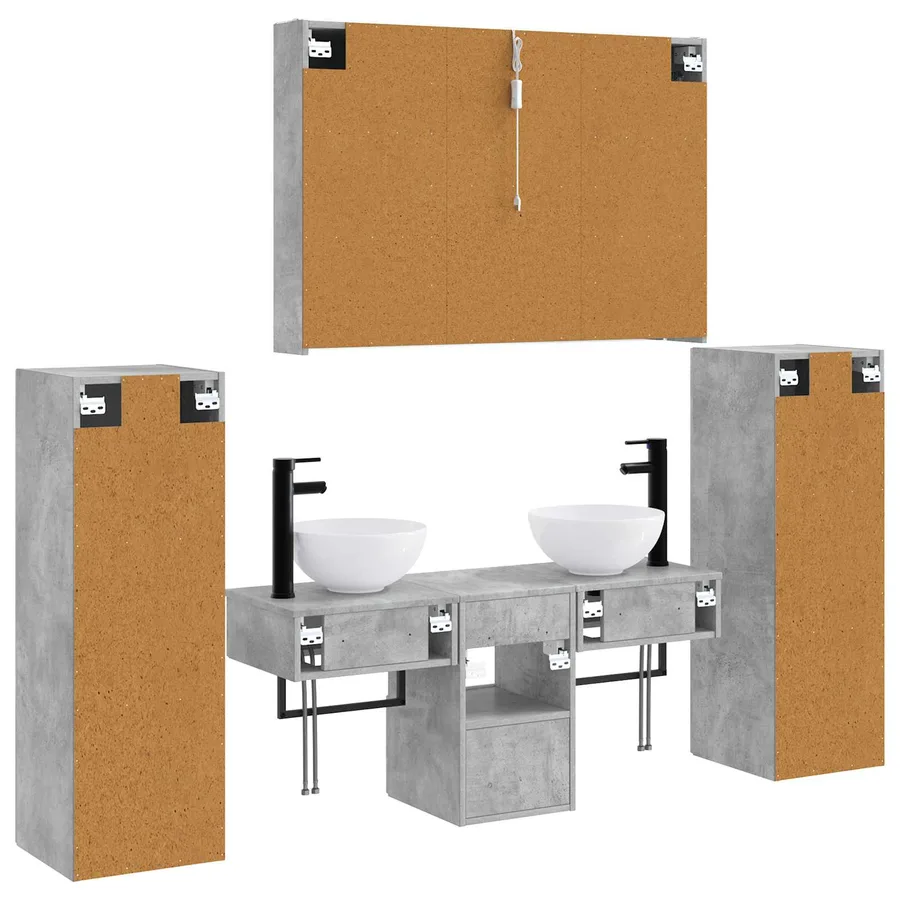 Ensemble de mobilier de salle de bain 6 pcs Gris béton - 9