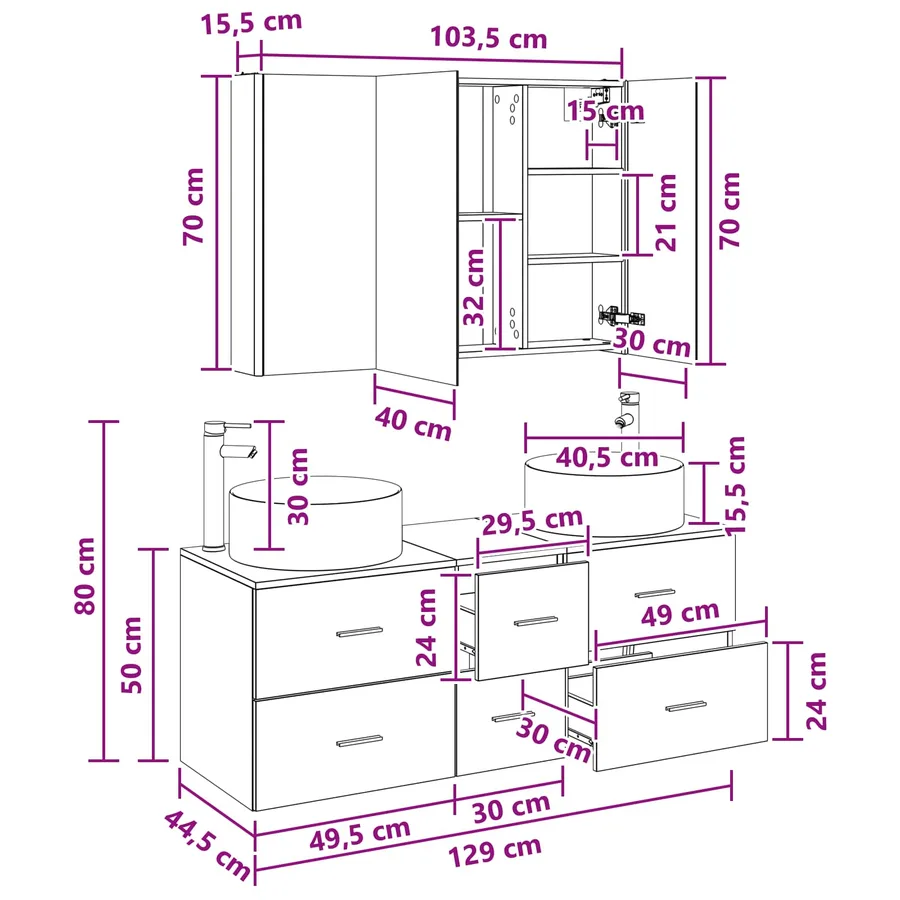 Ensemble de mobilier de salle de bain 4 pcs Blanc - 14