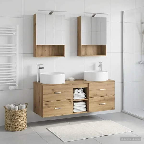 Ensemble de mobilier de salle de bain 5 pc Chêne artisanal